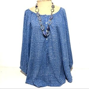 LOFT Cotton Crinkle Print Tunic Blouse